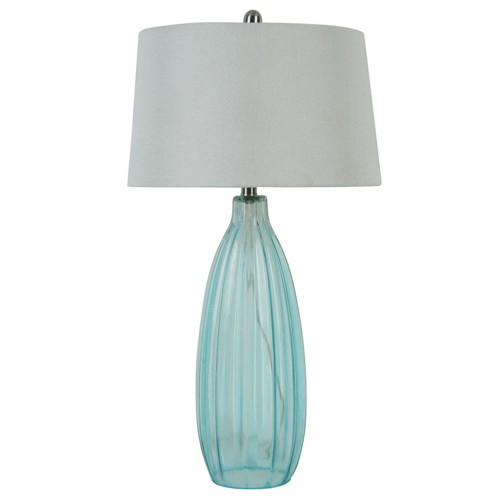 Blue Ribbed Glass Table Lamp