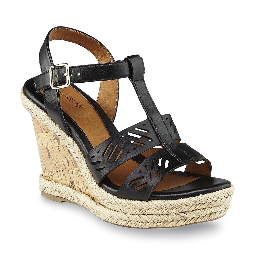 Jaclyn Smith Women's Tali Black Strappy Wedge Sandal - Wide Width Available