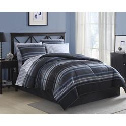 Essential Home Complete Bed Set - Gray/Blue Stripe