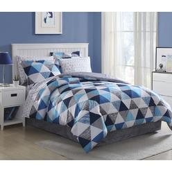 Essential Home Complete Bed Set - Blue Triangles