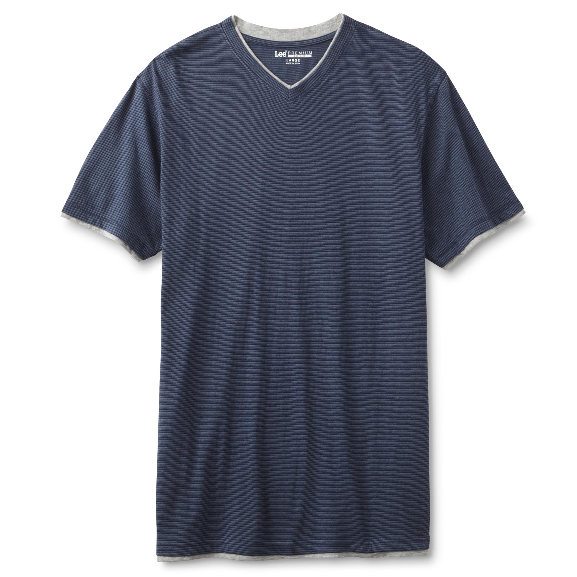 LEE Men's V-Neck T-Shirt - Microstriped
