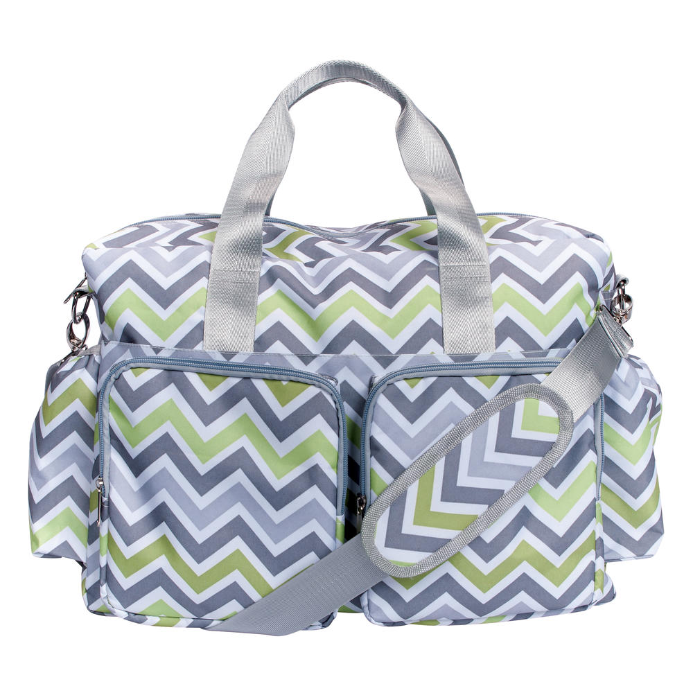 Trend Lab Green, Gray, and White Chevron Deluxe Duffle Diaper Bag