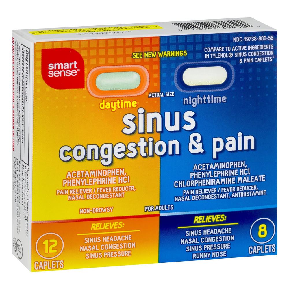 Smart Sense Daytime/Nighttime Sinus Congestion & Pain Caplets - 20 CT