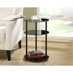 convenience concepts Designs2go Midnight classic 3-Tier Round glass Side Table, Black glass, 1575 in x 1575 in x 245 in
