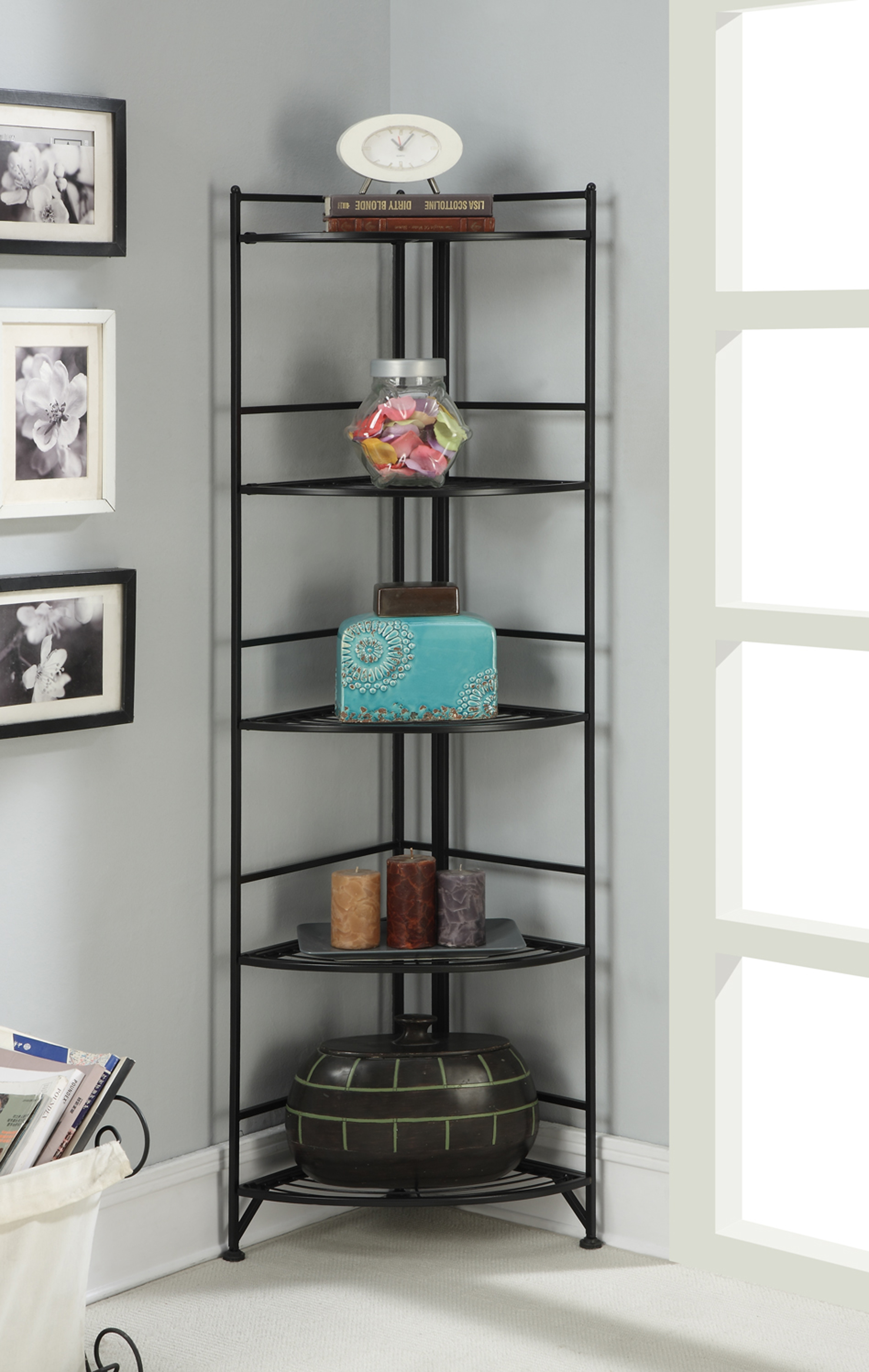 Convenience Concepts 5 Tier Folding Metal Corner Shelf, White Convenience Concepts 5 Tier Folding Metal Corner Shelf, White