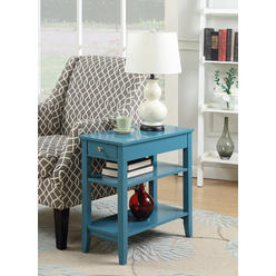 Convenience Concepts American Heritage 1 Drawer Chairside End Table with Shelves, Blue