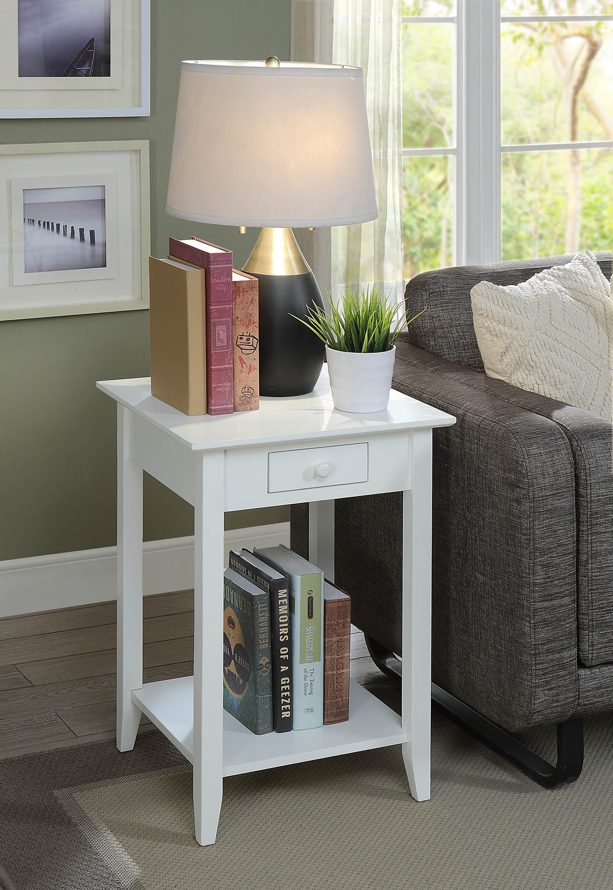 Convenience Concepts American Heritage End Table with Drawer and Shelf, White Convenience Concepts American Heritage End Table with Drawer and Shelf, White