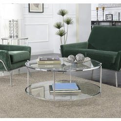 Convenience Concepts 134036 Royal Crest Round Glass Coffee Table&#44; Clear Glass Chrome Frame - 2 Tier