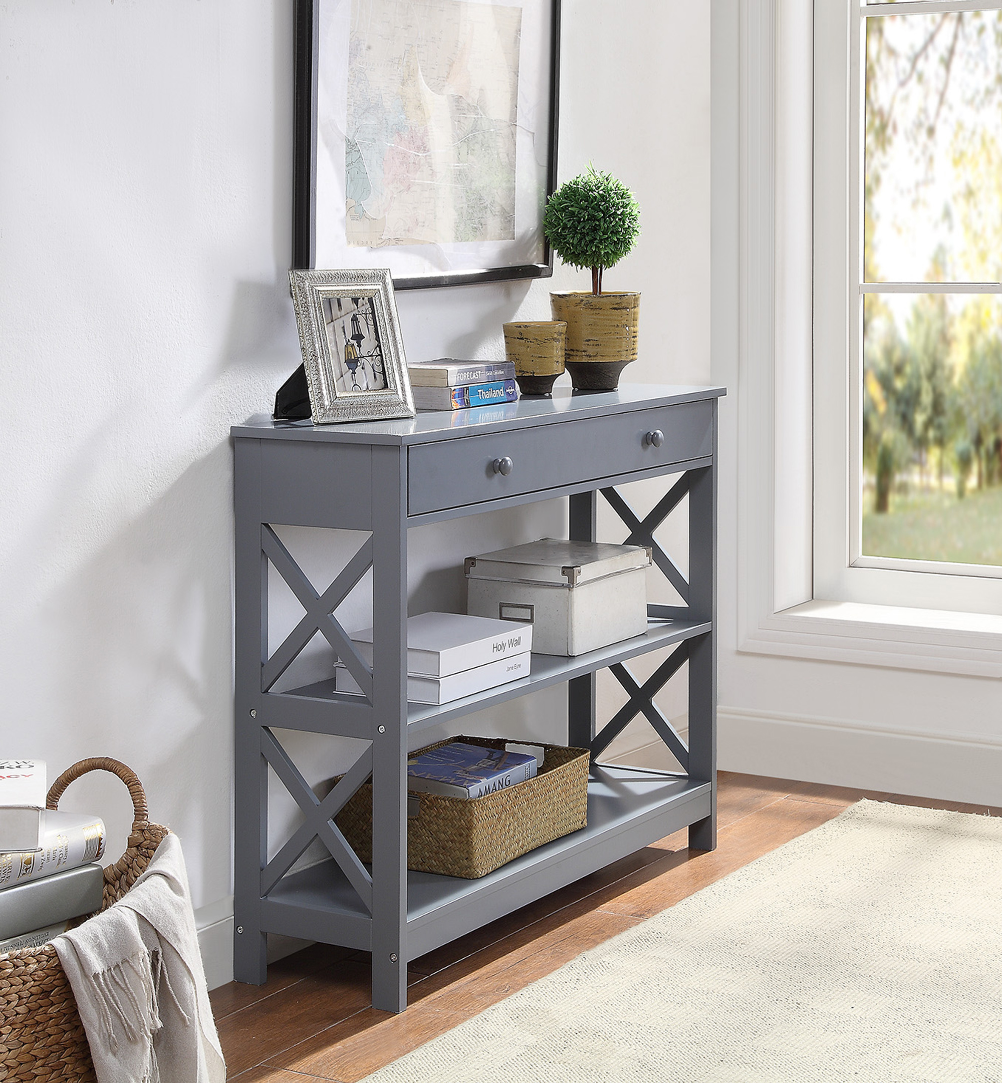 Convenience Concepts Oxford 1 Drawer Console Table, Gray Convenience Concepts Oxford 1 Drawer Console Table, Gray