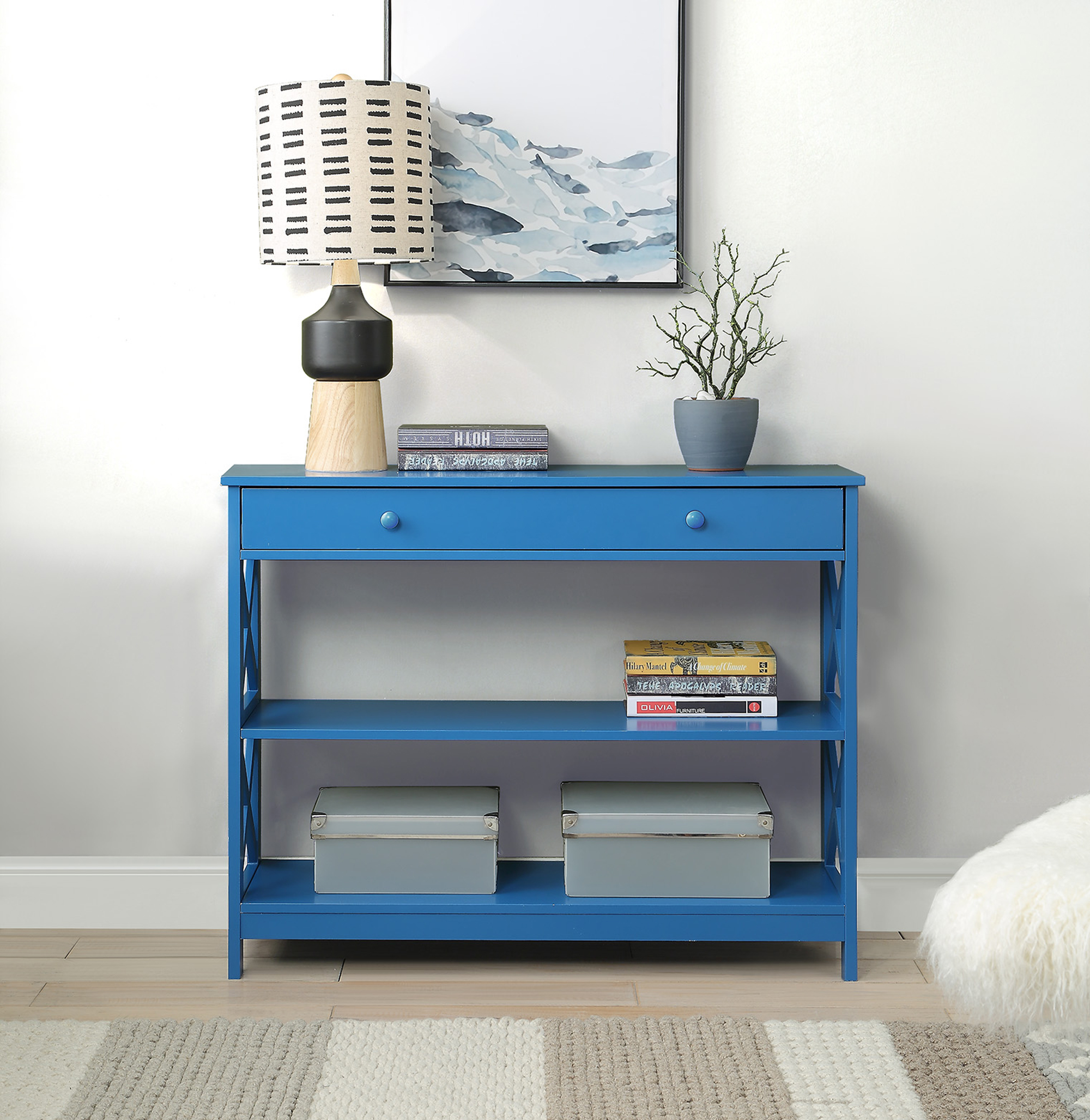 Convenience Concepts Oxford 1 Drawer Console Table, Blue Convenience Concepts Oxford 1 Drawer Console Table, Blue