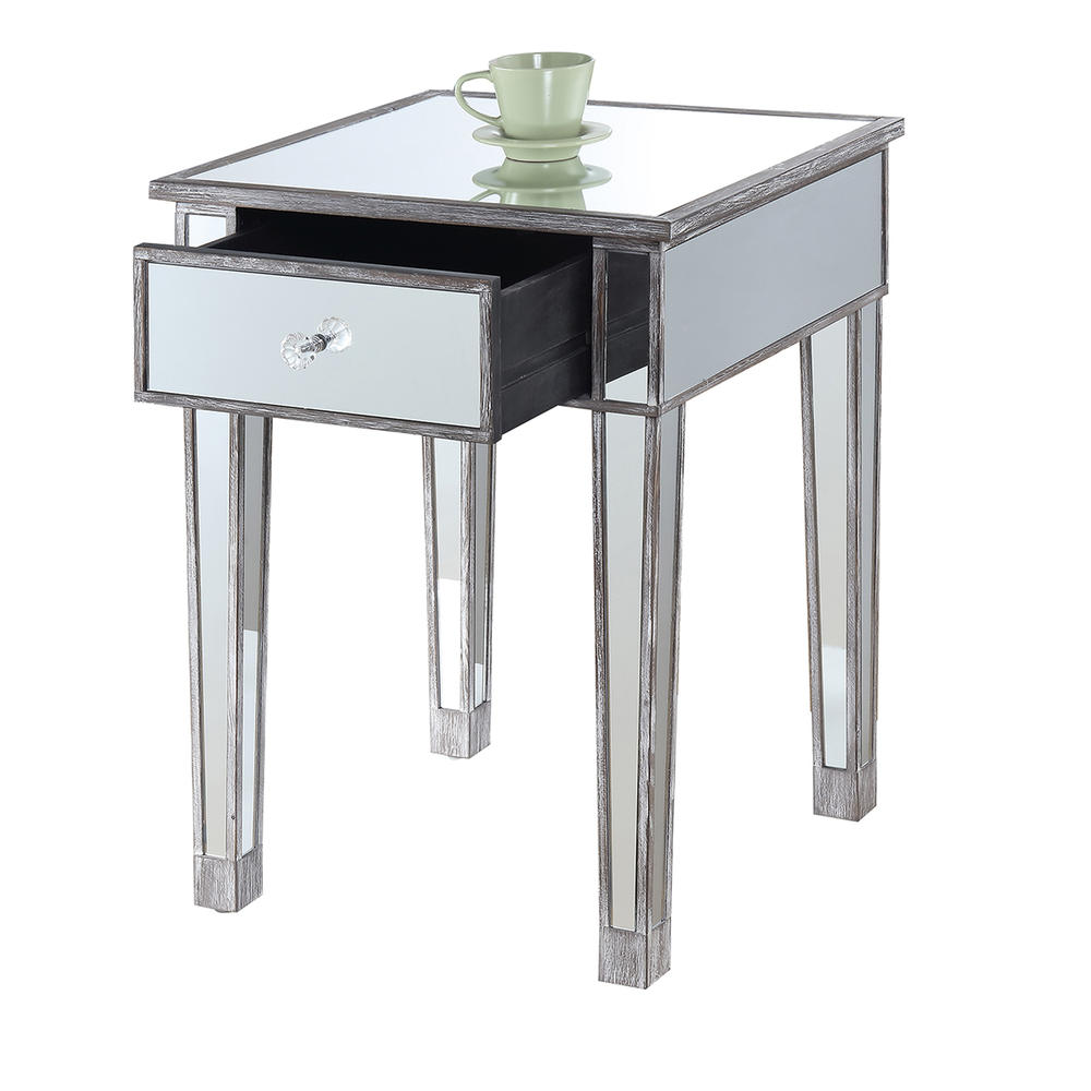 Convenience Concepts Gold Coast Mirrored End Table with Drawer