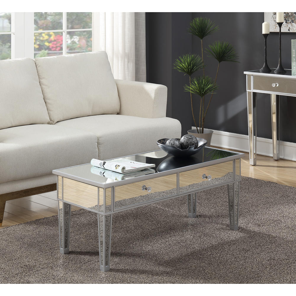 Convenience Concepts Gold Coast Mirror Coffee Table with Two Drawers