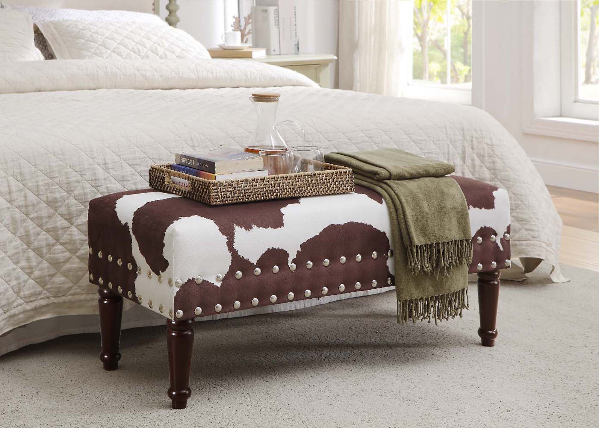 Convenience Concepts Designs4comfort Faux Cowhide Bench With Nailheads