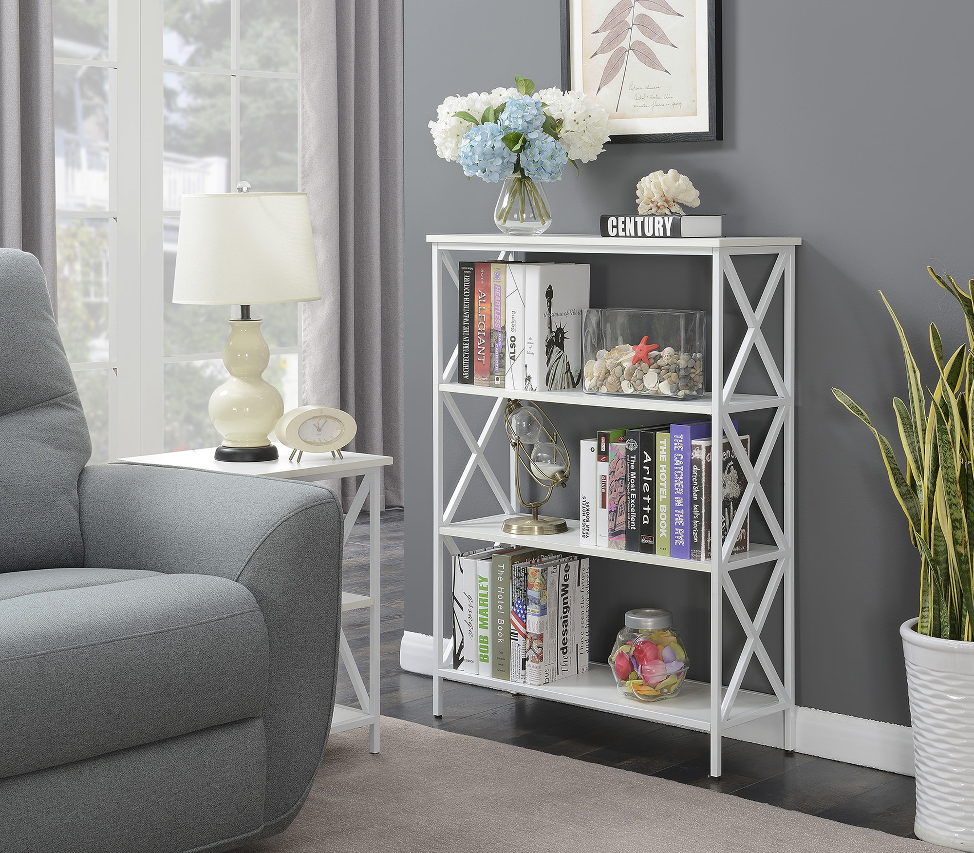Convenience Concepts Tucson 4 Tier Bookcase, White Convenience Concepts Tucson 4 Tier Bookcase, White
