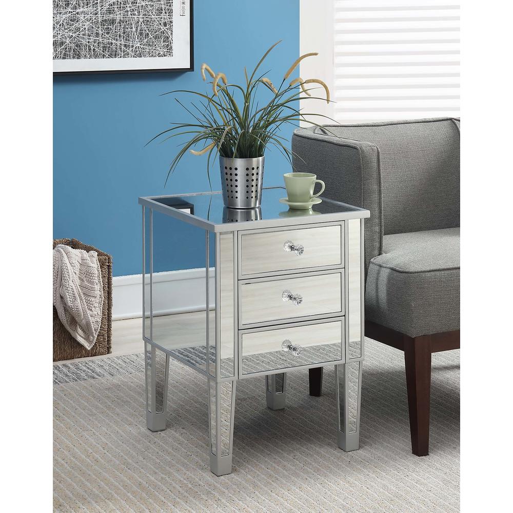 Convenience Concepts Gold Coast 3 Drawer Mirrored End Table