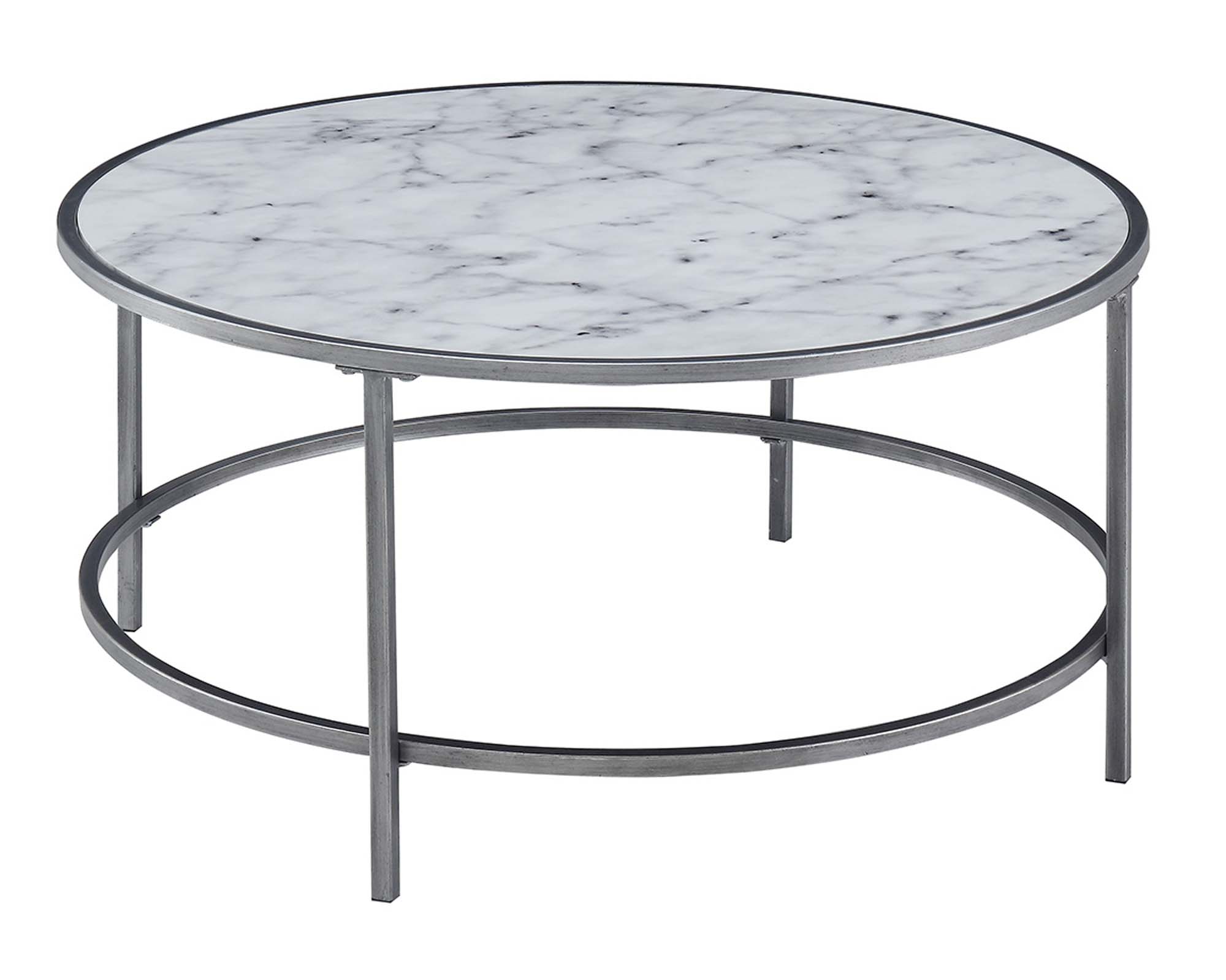 Convenience Concepts Gold Coast Faux Marble Round Coffee Table, Silver Convenience Concepts Gold Coast Faux Marble Round Coffee Table, Silver