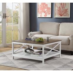 Convenience Concepts Oxford 36 inch Square Coffee Table, Driftwood and White