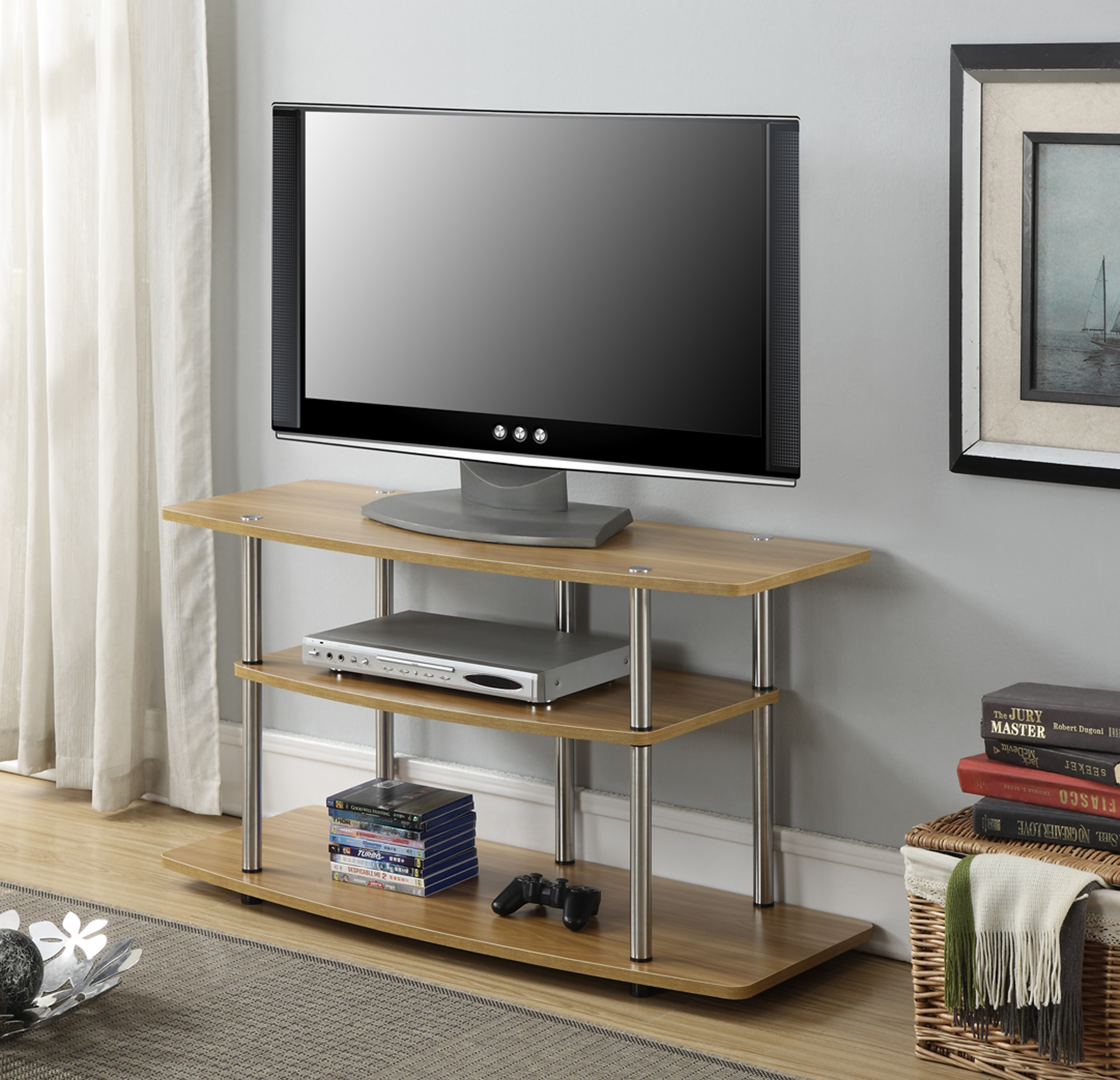Convenience Concepts 3 Tier Wide TV Stand, Beige & Tan Convenience Concepts 3 Tier Wide TV Stand, Beige & Tan