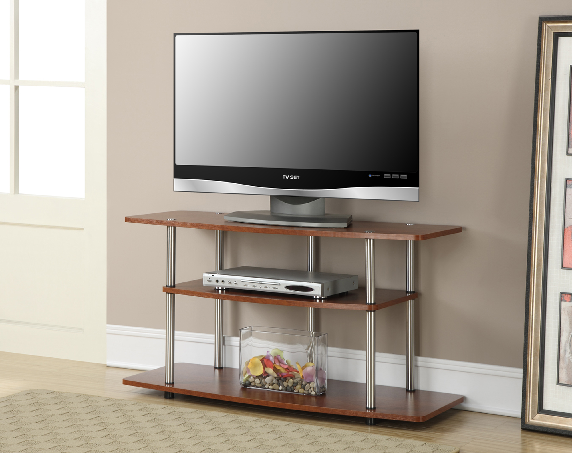 Convenience Concepts 3 Tier Wide TV Stand, Red Convenience Concepts 3 Tier Wide TV Stand, Red