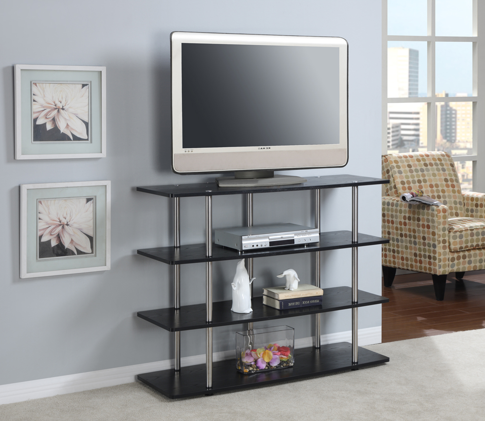 Convenience Concepts XL Highboy TV Stand, Light Brown Convenience Concepts XL Highboy TV Stand, Light Brown