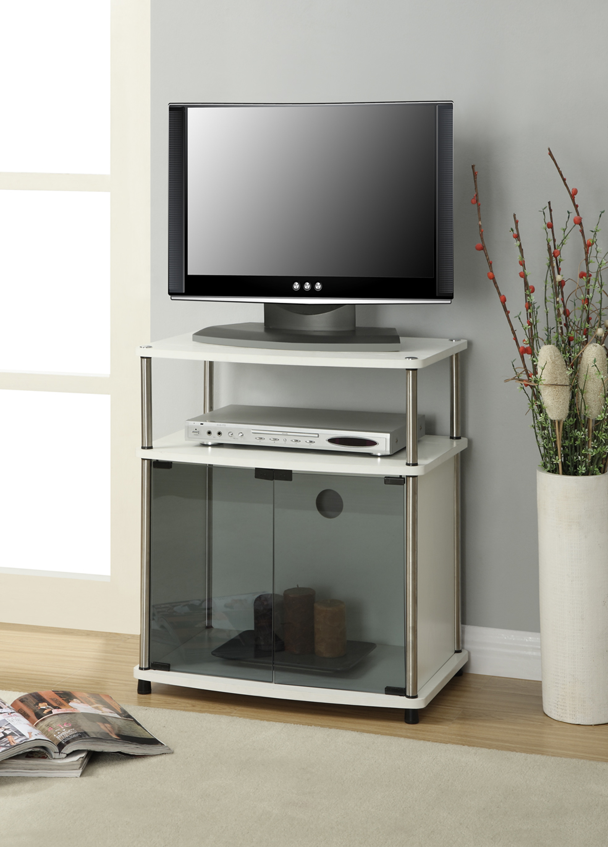 Convenience Concepts TV Stand with Black Glass Cabinet, Red Convenience Concepts TV Stand with Black Glass Cabinet, Red