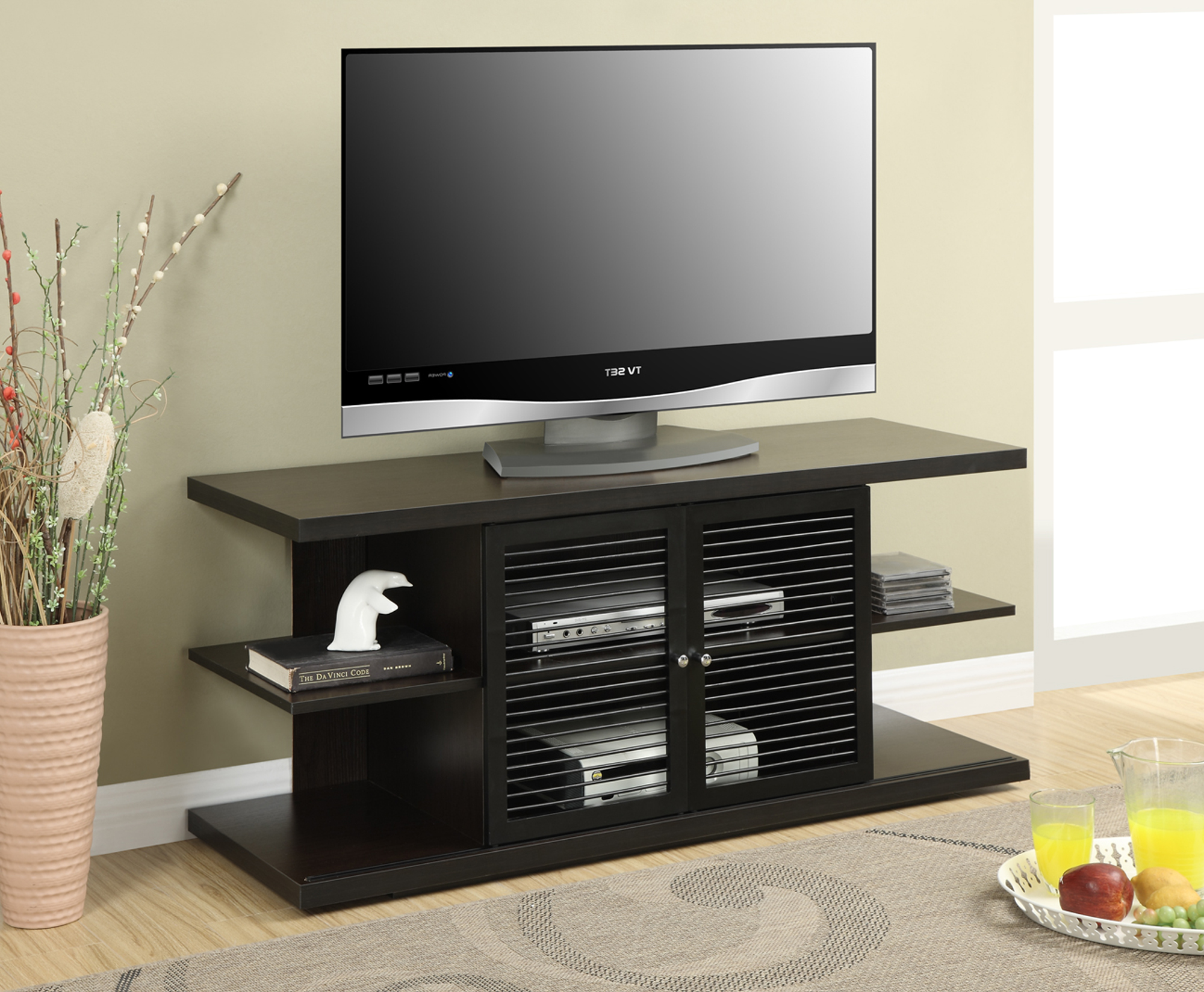 Convenience Concepts E. Hampton TV Stand, Brown/Black Convenience Concepts E. Hampton TV Stand, Brown/Black