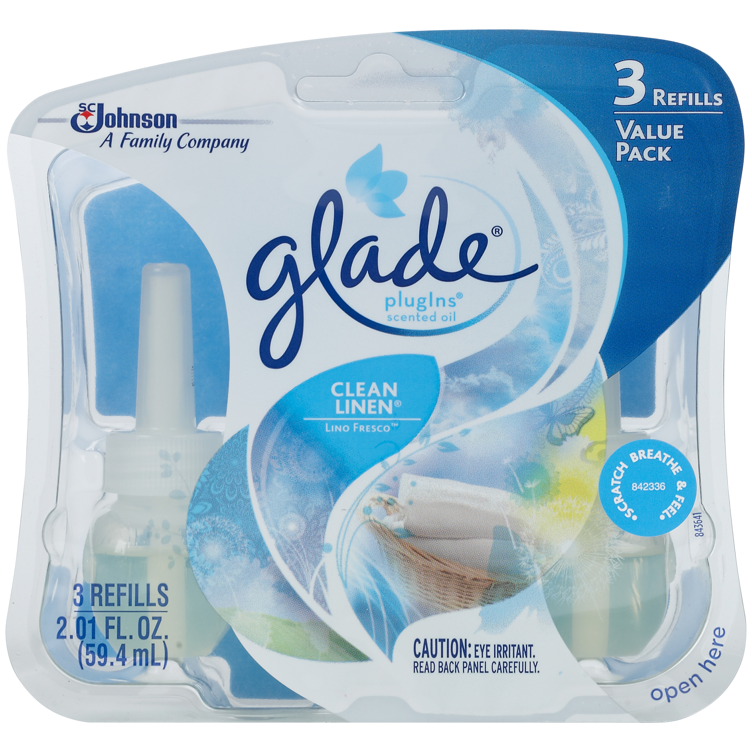 Glade PlugIns Clean Linen Scented Oil Refill Freshener 2.01 FL OZ