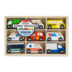 Melissa & Doug Wooden Town Vehicles Set (Wooden Storage Tray, 9 Pieces, Great Gift for Girls and Boys - Best for 3, 4, and 5