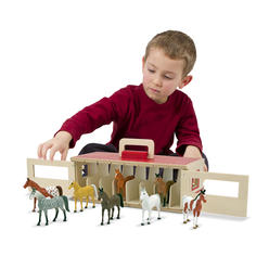 Melissa & Doug Take-Along Show Horse Wooden Stable Playset and 8 Toy Horses