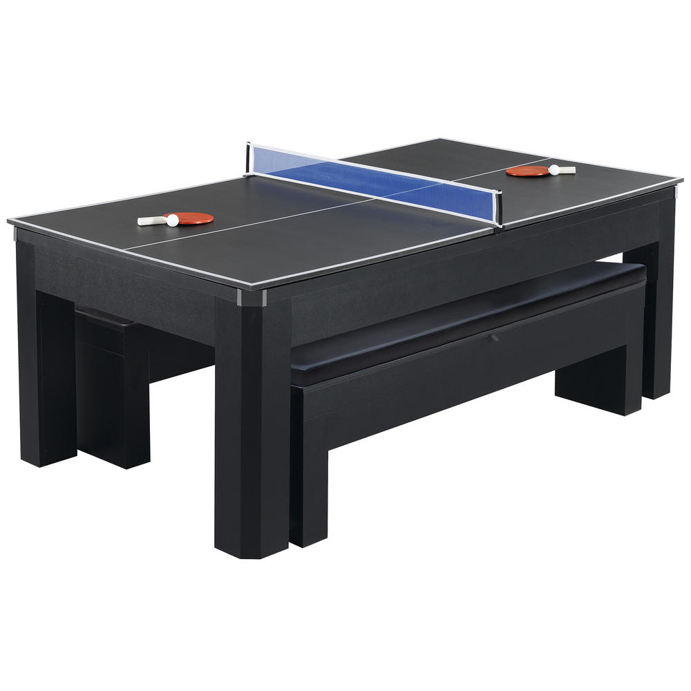 Hathaway&#153; Park Avenue 7-Foot Pool Table Tennis Combination with Dining Top, Two Storage Benches, Free Accessories