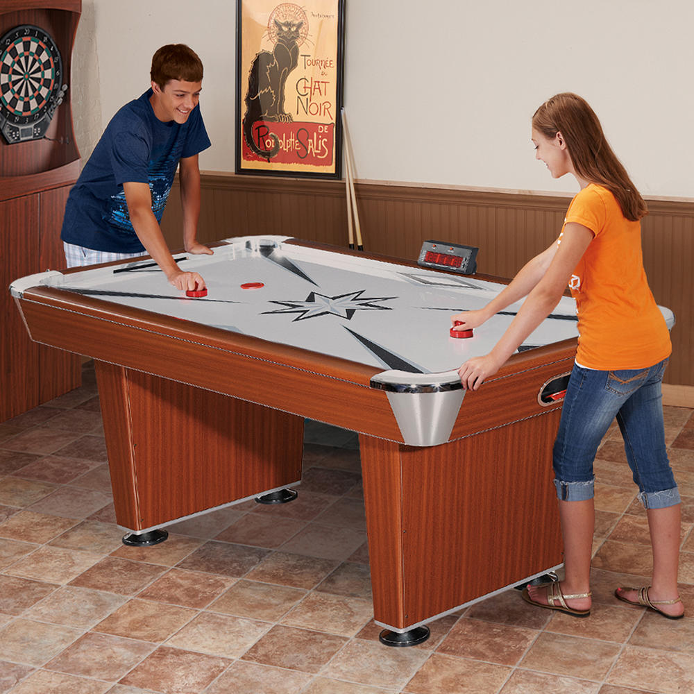 Hathaway&#153; Midtown 6-Foot Air Hockey Family Game Table with Electronic Scoring, High-Powered Blower, Cherry Wood-Tone, Strikers and Pucks
