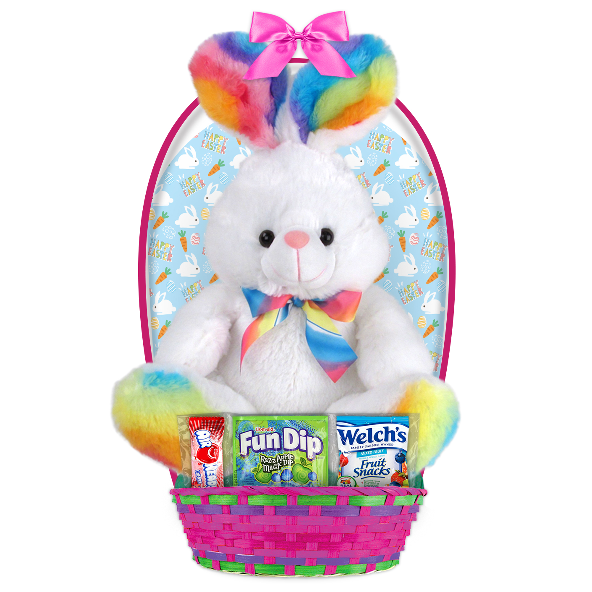 Rainbow Bunny Plush Filled Basket