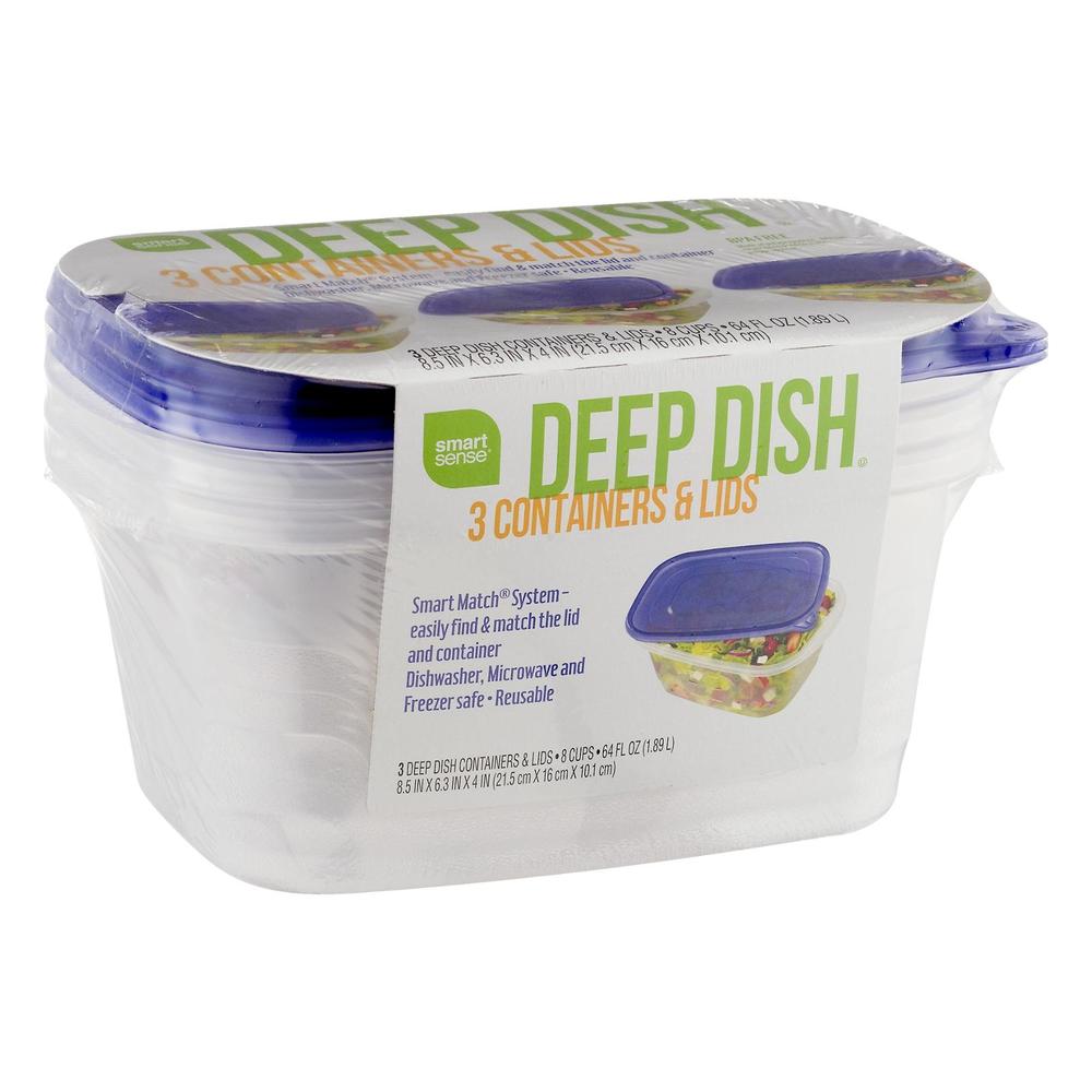 Smart Sense Deep Dish Containers & Lids - 3 CT