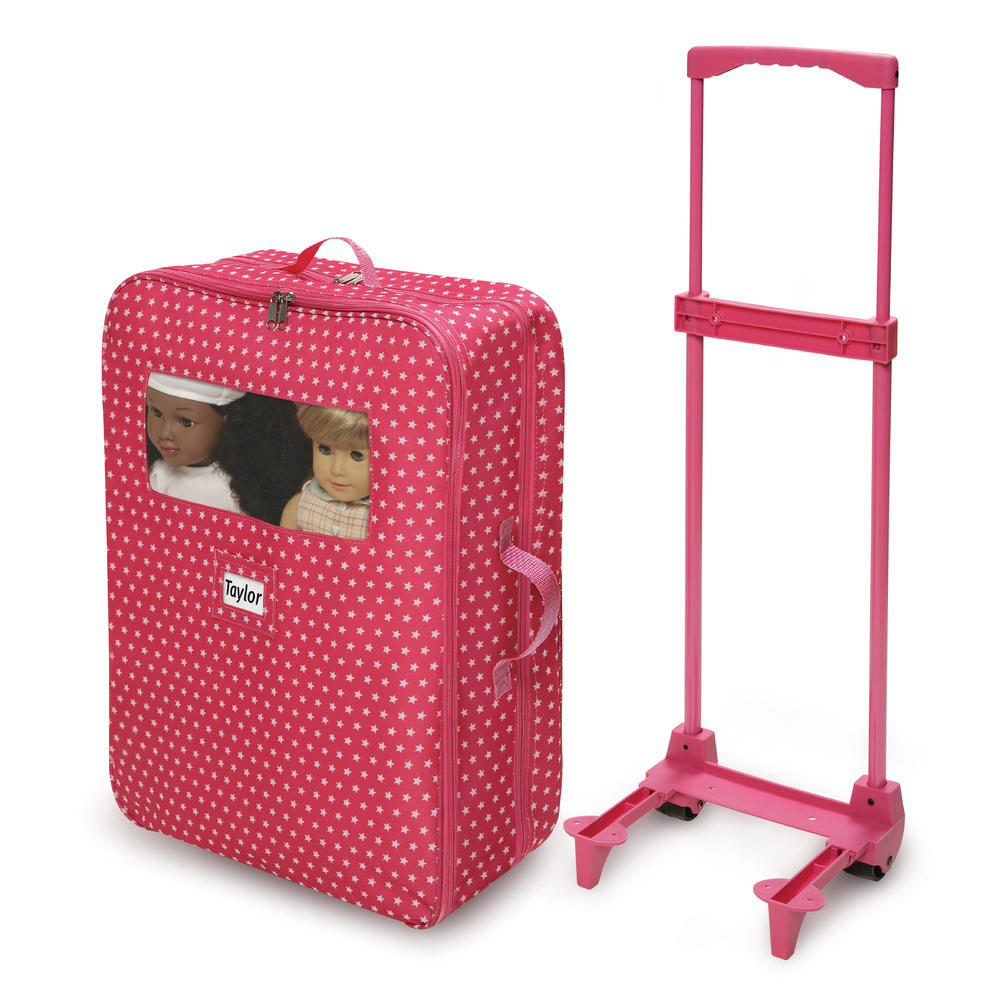 Badger Basket Double Trolley Doll Carrier with Two Sleeping Bags and Pillows - Pink/Star