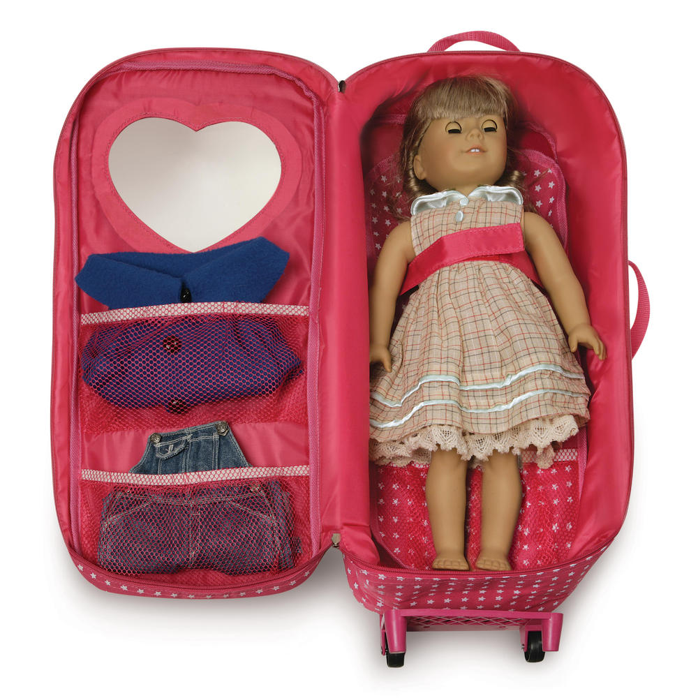Badger Basket Trolley Doll Carrier with Rocking Bed and Bedding - Pink/Star