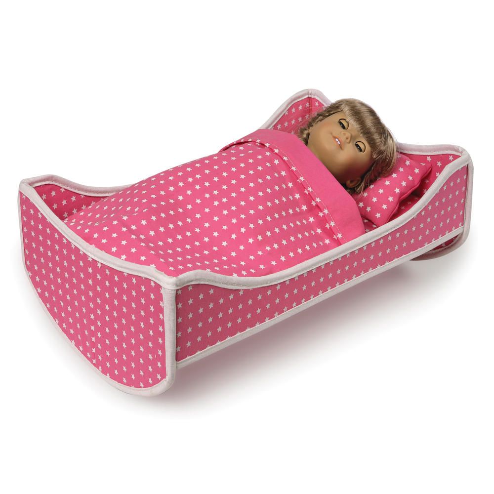 Badger Basket Trolley Doll Carrier with Rocking Bed and Bedding - Pink/Star