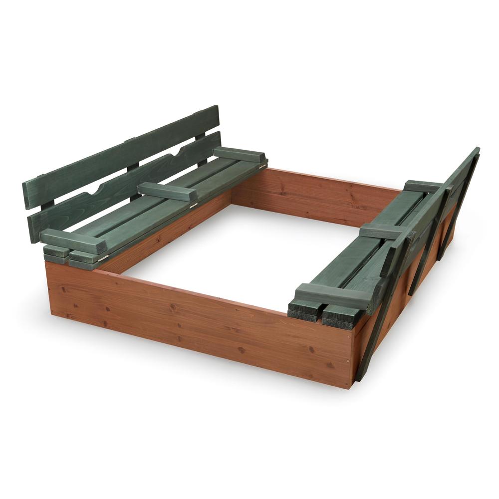 Badger Basket Covered Convertible Cedar Sandbox with Two Bench Seats - Green/Natural