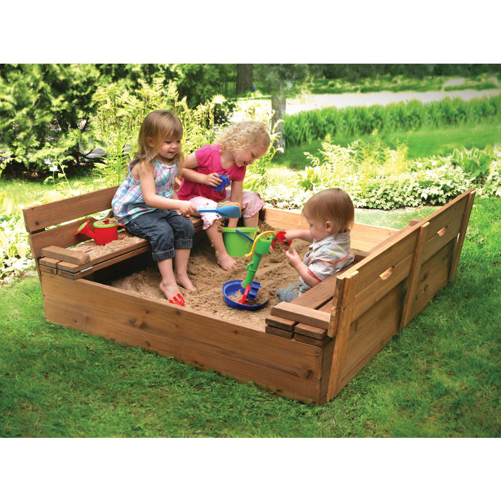 Badger Basket Covered Convertible Cedar Sandbox with Two Bench Seats
