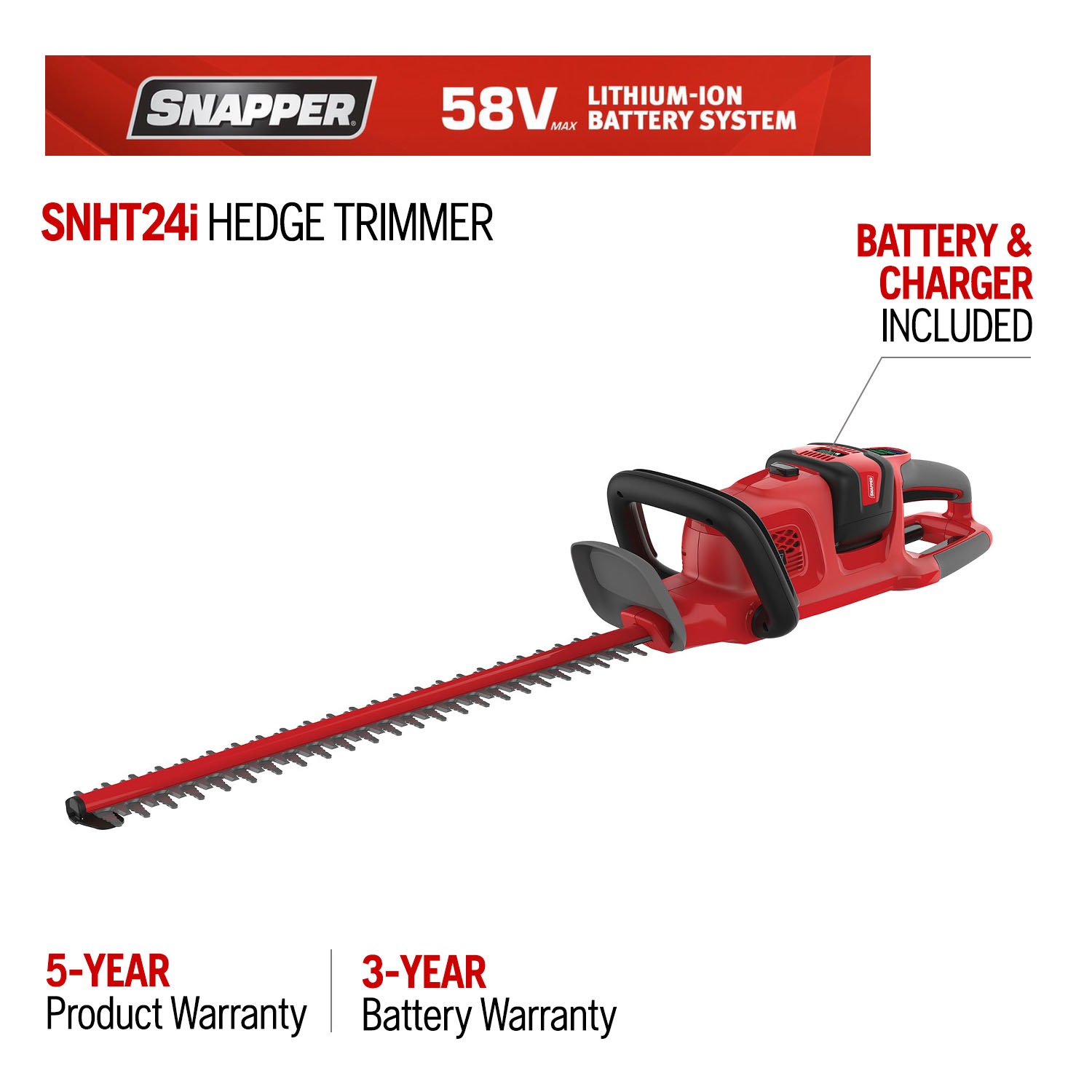 Snapper 967923001 22 in. 58-Volt Cordless Hedge Trimmer (Battery Included)