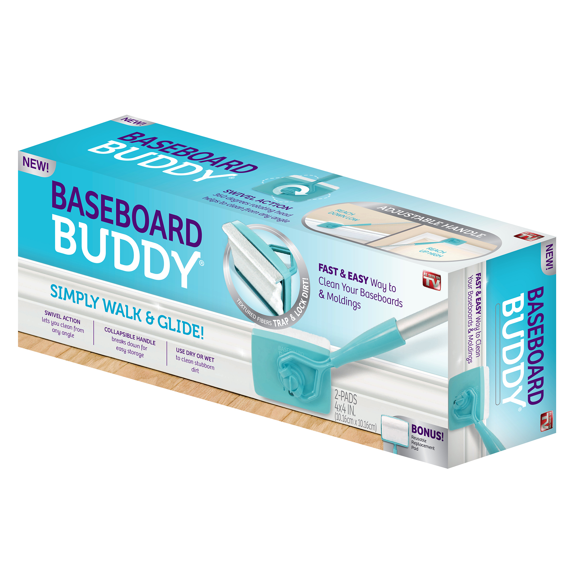 Baseboard Buddy Cleaning Mop Walk Glide Extendable Microfiber Dust