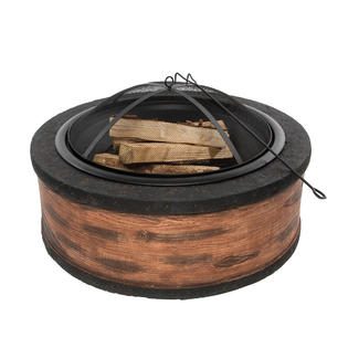 Sun Joe Cast Stone Fire Pit | 35 inch (Rustic Wood)
