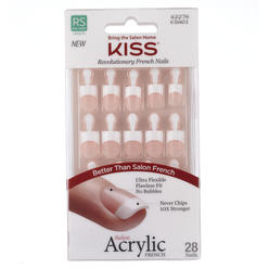 KISS Salon Acrylic French Nail Manicure Set, Real Short Length, Square, ? Halo Effect?, Nail Kit Includes Pink Gel Nail Glue (Ne