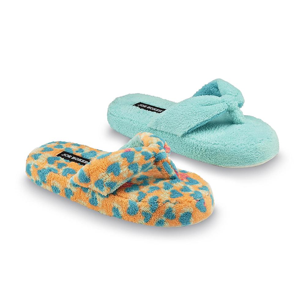 Joe Boxer Women's 2-Pairs Calico 2For Teal/Hearts Thong Slipper