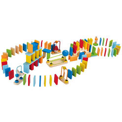 Hape dynamo wooden domino set by hape | award winning domino building block set for kids, 107 solid pieces of fun filled racing, b