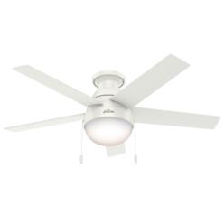 Hunter 59269 46 in. Reversible 5-Blade Anslee Low Profile Ceiling Fan with Light&#44; Fresh White & Natural Wood