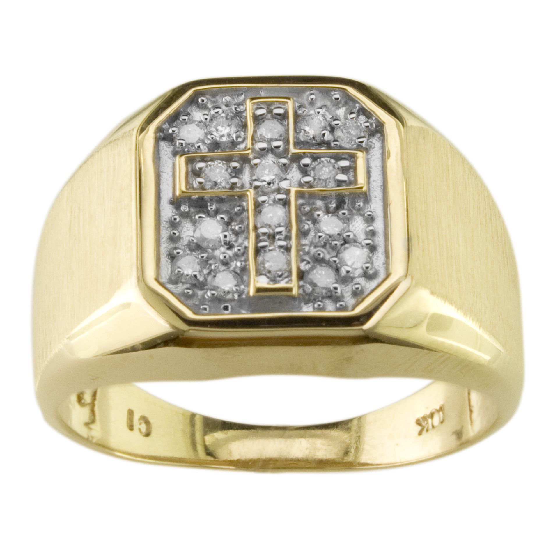 Men's 1/4 Cttw Diamond Ring 10k Yellow Gold - Size 10 Only, White Men's 1/4 Cttw Diamond Ring 10k Yellow Gold - Size 10 Only, White