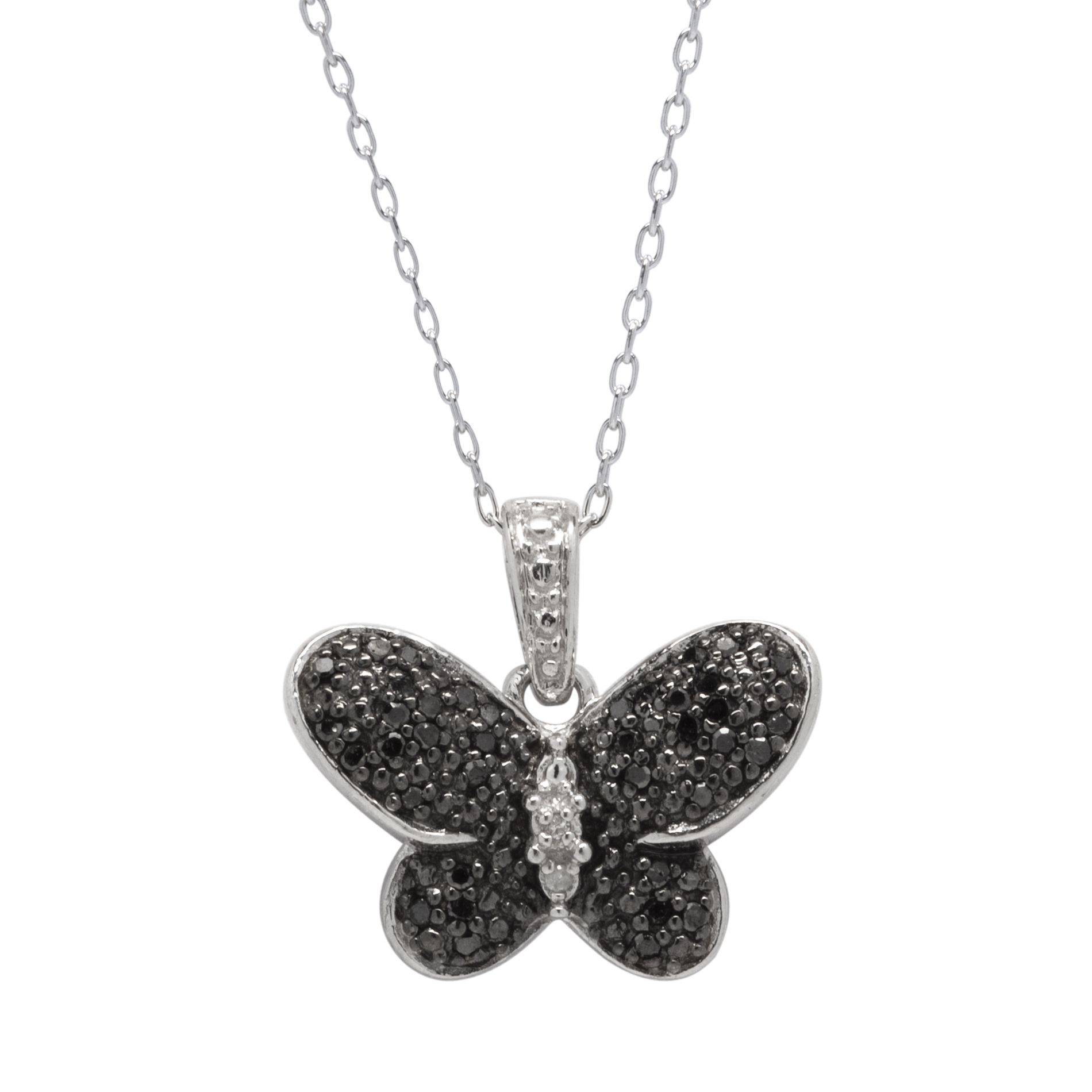 1/5cttw Black and White Butterfly Diamond Pendant Sterling Silver