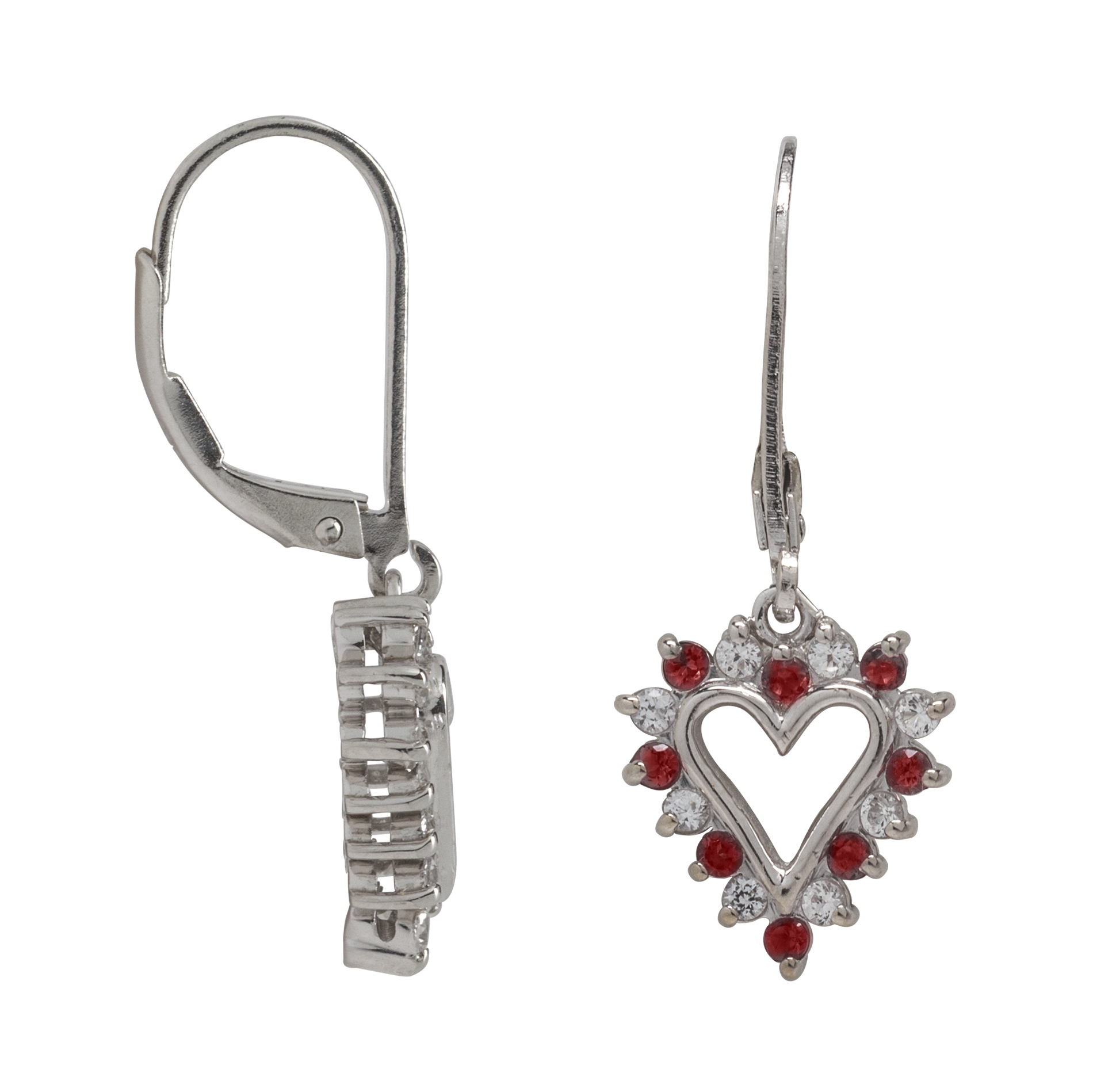 Sterling Silver Lab Created Ruby and Lab Created White Sapphire Earrings