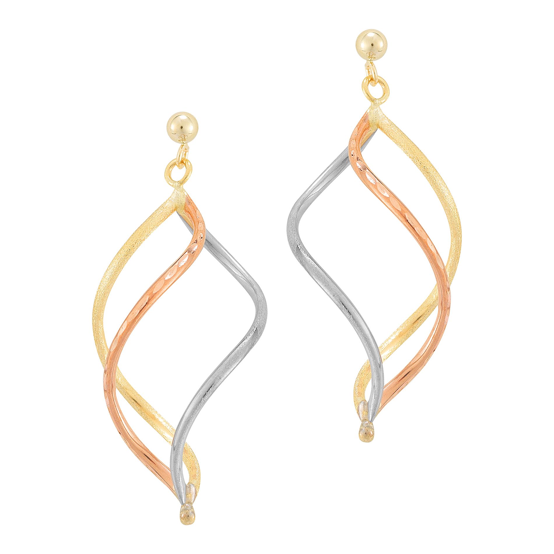 10Kt Gold 3 Strand Tricolor Twist Post Ball Dangle Earring, Yellow 10Kt Gold 3 Strand Tricolor Twist Post Ball Dangle Earring, Yellow