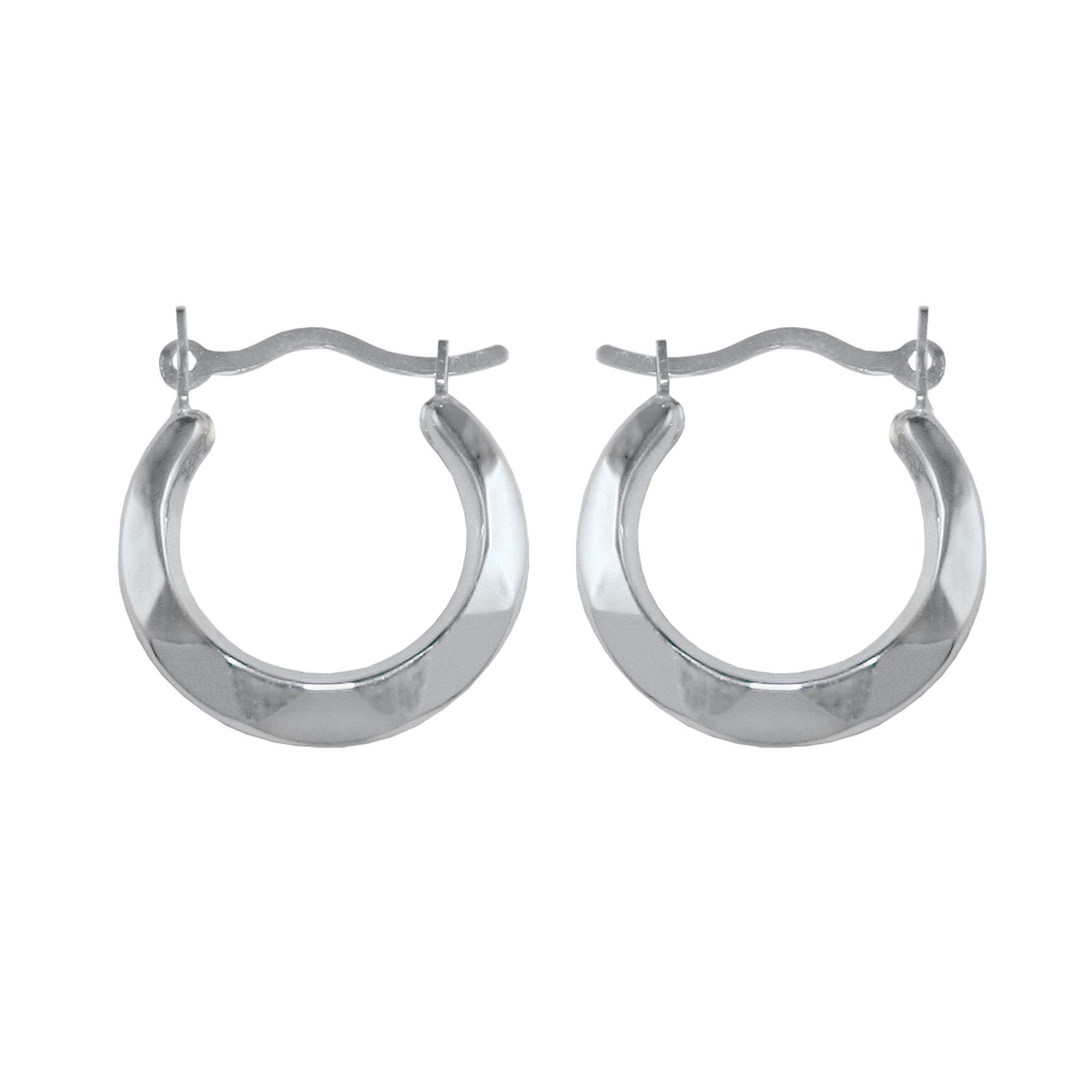 Faceted Stamped Hoop Earrings in 10K White Gold., Yellow Faceted Stamped Hoop Earrings in 10K White Gold., Yellow